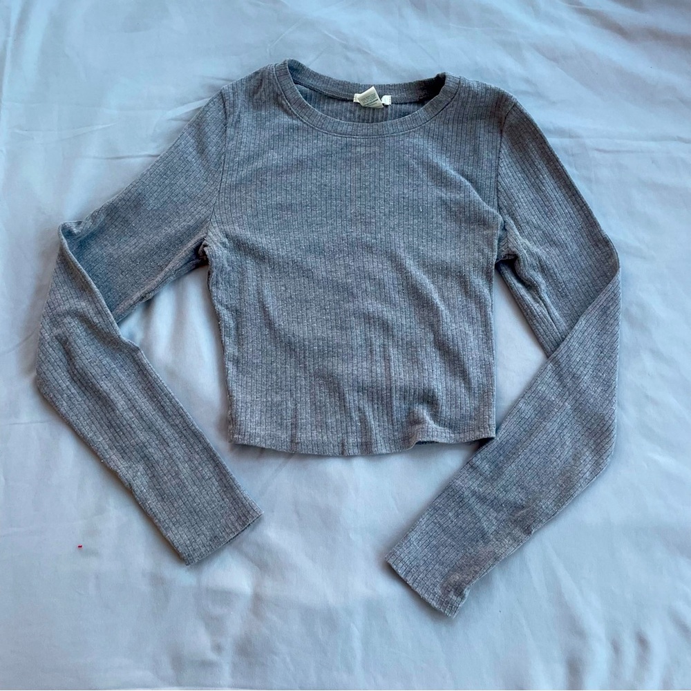Ribbed Grey Cropped Long Sleeve